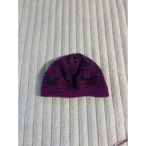 Aris Knit Ski Hat Beanie Womens Purple Geometric Lambswool Angora Blend